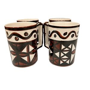 Hawaiian batik design ceramic coffee mugs. By Paul Mitchell made in Japan.